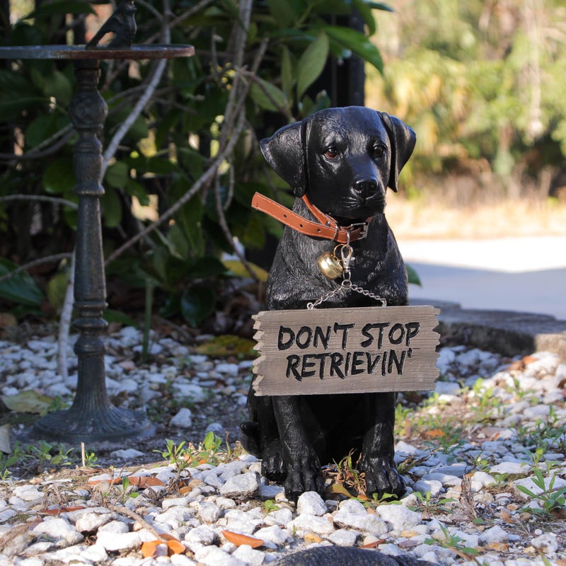 DWK Charming Black Labrador Indoor Outdoor Welcome Statue: Lifelike Canine Companion with Reversible Message Sign for Heartwarming Greetings and Playful Decor - Image 2
